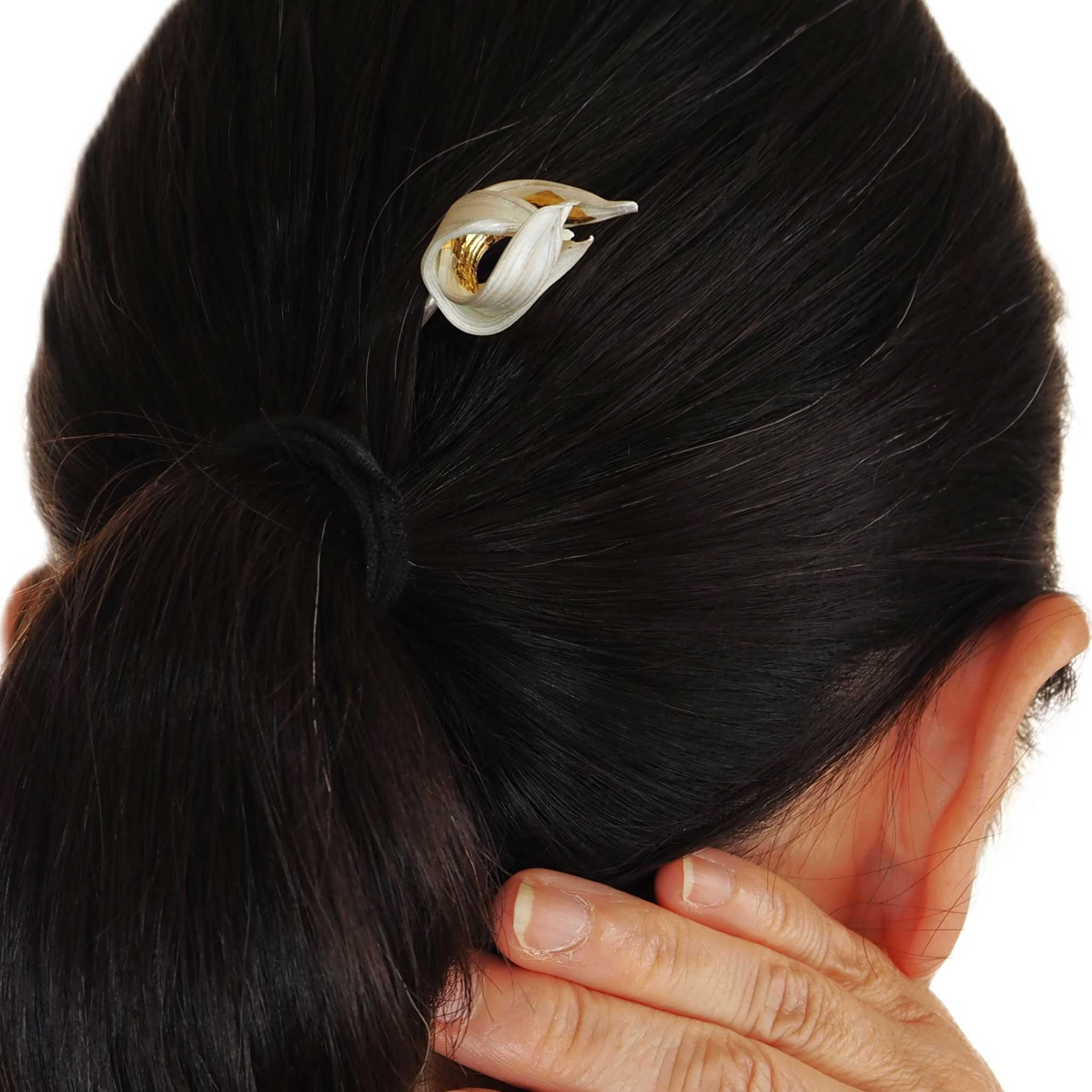 Moonlit Flowers Hair Pin in Silver with 24ct Gold